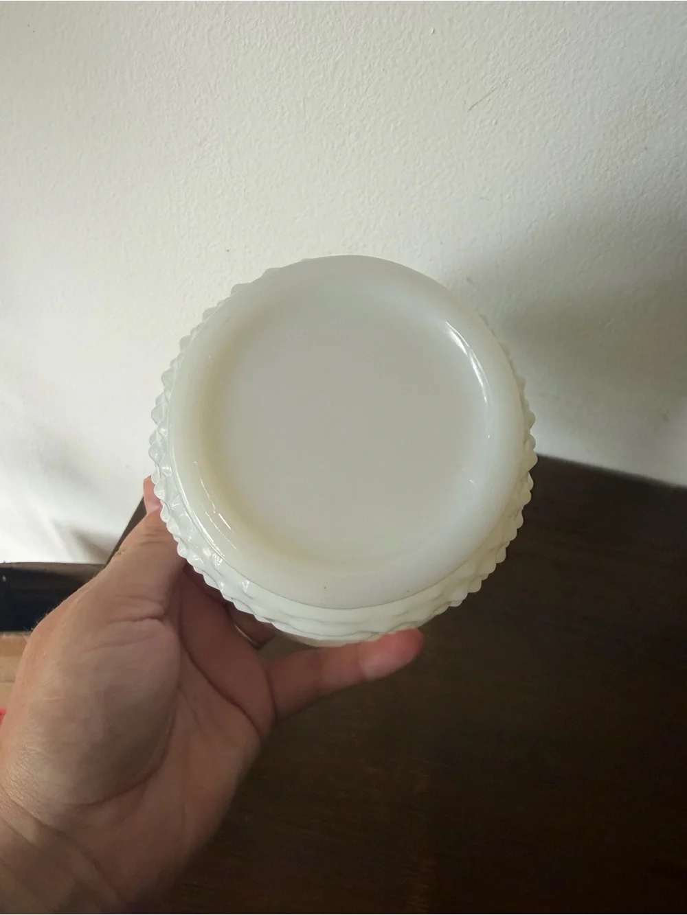 White Hobnail Milk Glass Scalloped Vase - Unbranded